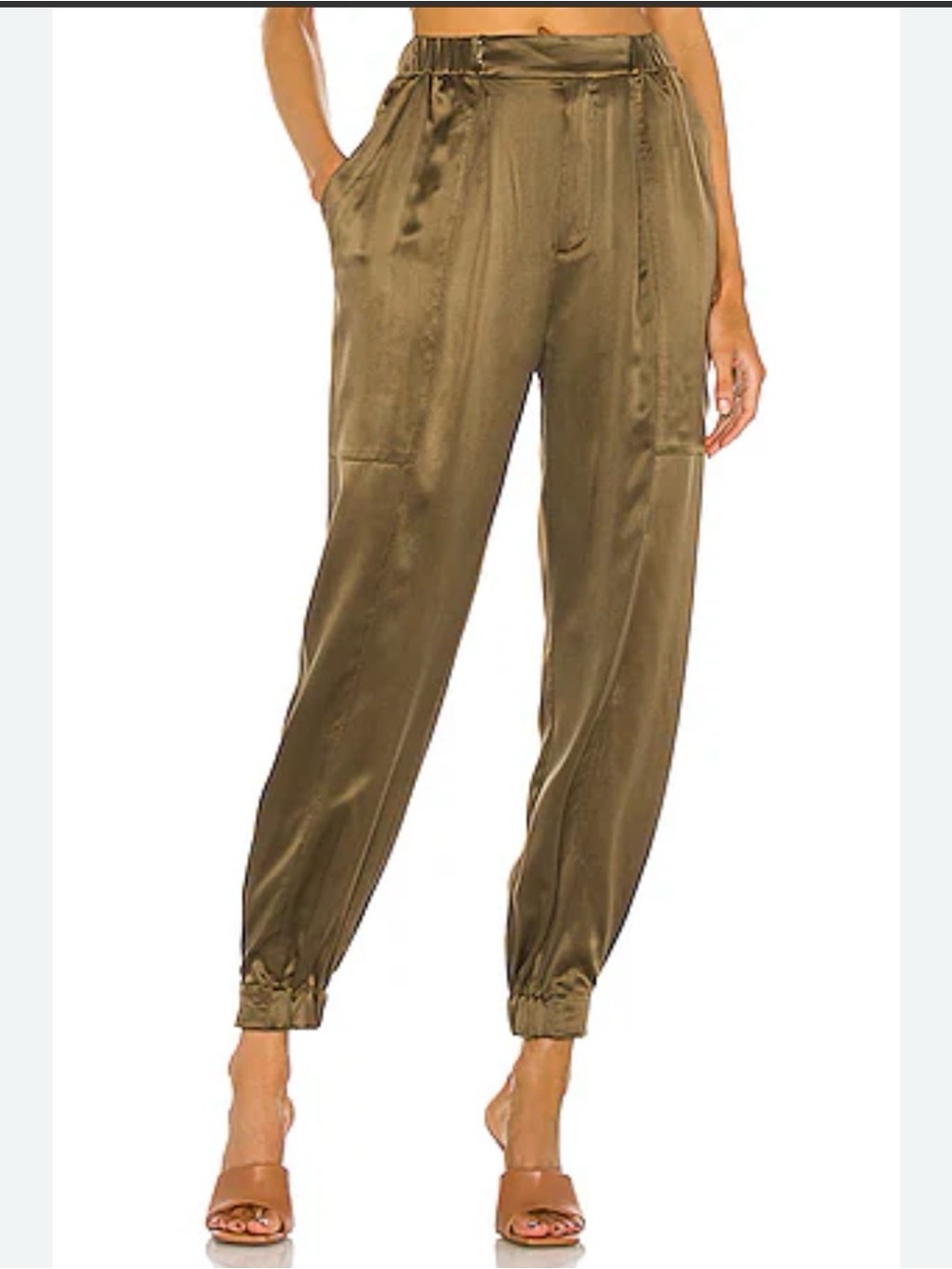 Nicholas 100% Silk Cargo Jogger Pants | Olive Bronze Luxe Satin | Size 2